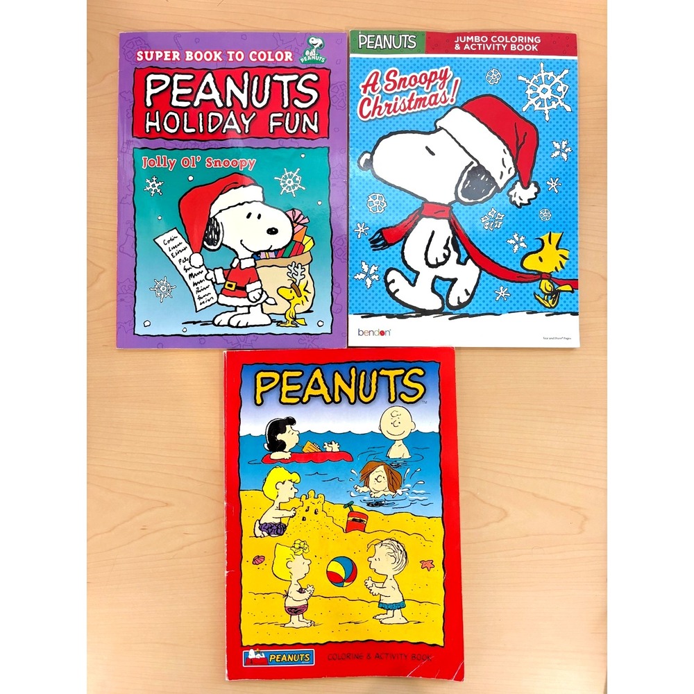 LOT OF 3 Peanuts Snoopy Christmas Coloring Book Lot Holiday Fun Activity Books
